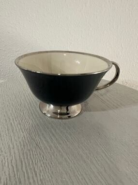 Vintage Flintridge Navy & Silver footed Teacup – Made in California, U.S.A. ☕🖤